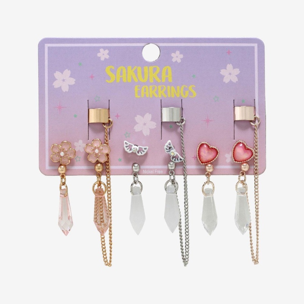 Cherry Blossom & Crystal Cuff Earring Set Hot Topic Sakura